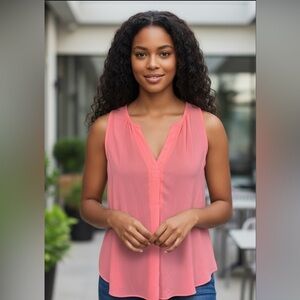LUSH Coral Sleeveless Blouse V-Neck Flowy Top Women’s Size S
